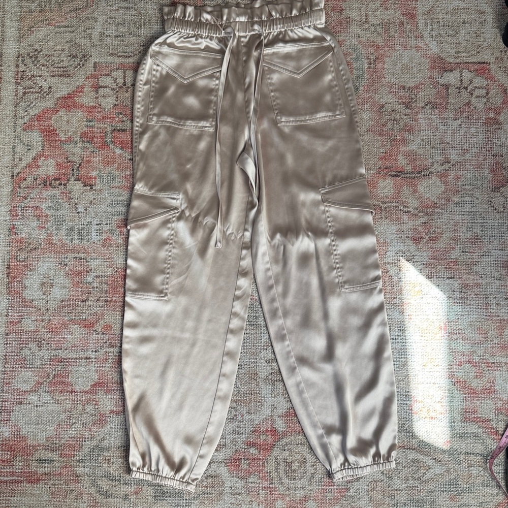 Banana Republic Champagne Satin Cargo Joggers